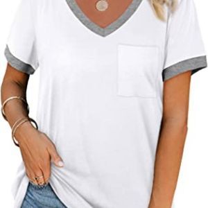 Geifa Womens T Shirts Short Sleeve V Neck Loose Casual Summer Tops